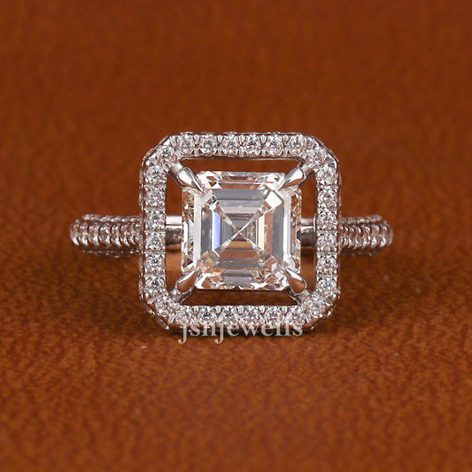Asscher Cut Lab Grown Diamond Halo & Pave Engagement Ring