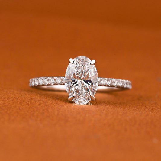 Oval Cut Lab Grown Diamond Hidden Halo & Pave Engagement Ring