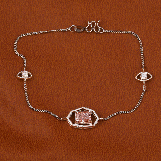 Pink Radiant Cut Lab Grown Diamond Dainty Halo Bracelet