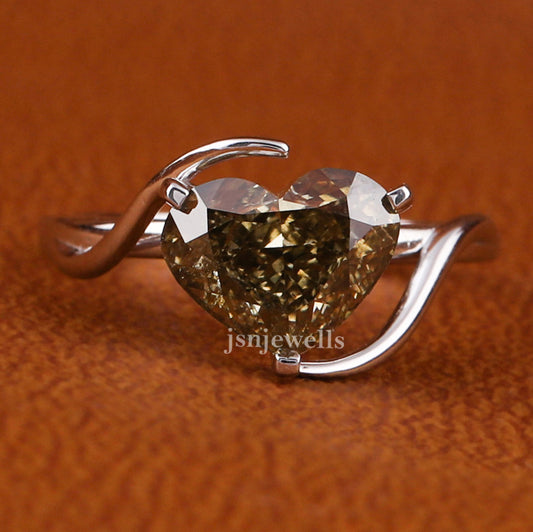 Yellow Herat Cut Lab Grown Diamond Unique Solitaire Engagement Ring